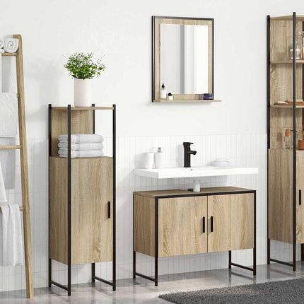 Badrumsmöbelset med hylla med dörr 3 pcs Brun Konstruerat trä