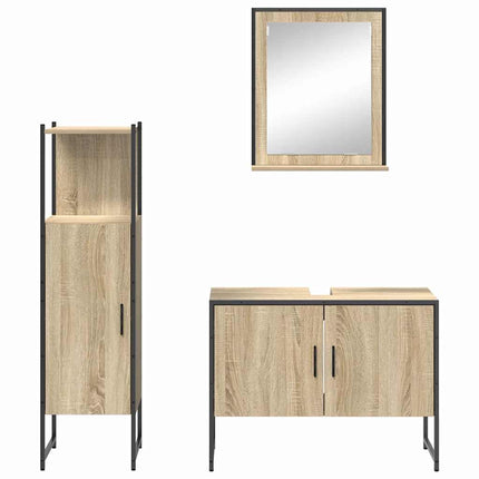 Badrumsmöbelset med hylla med dörr 3 pcs Brun Konstruerat trä