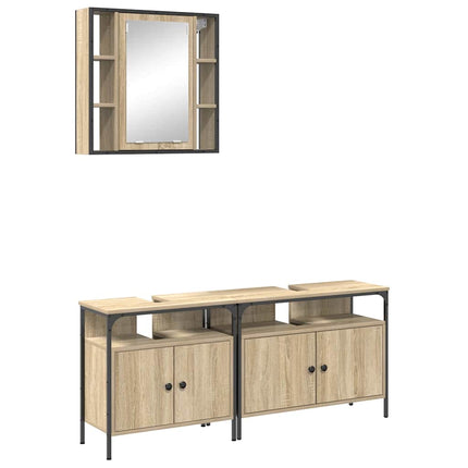 Badrumsmöbelset med hylla med dörr 3 pcs Brun Konstruerat trä