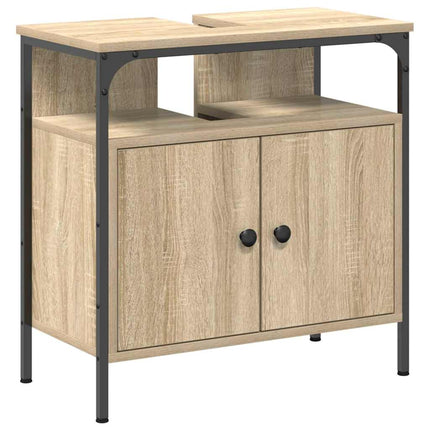 Badrumsmöbelset med hylla med dörr 3 pcs Brun Konstruerat trä