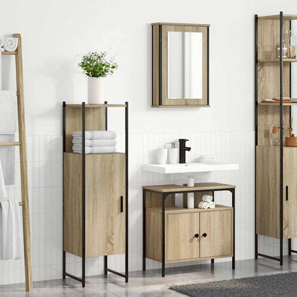 Badrumsmöbelset med hylla med dörr 3 pcs Brun Konstruerat trä