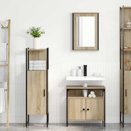 Badrumsmöbelset med hylla med dörr 3 pcs Brun Konstruerat trä