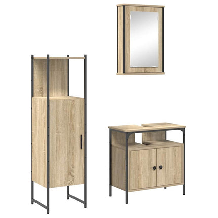 Badrumsmöbelset med hylla med dörr 3 pcs Brun Konstruerat trä