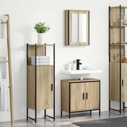Badrumsmöbelset med hylla med dörr 3 pcs Brun Konstruerat trä