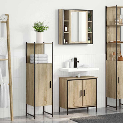 Badrumsmöbelset med hylla med dörr 3 pcs Brun Konstruerat trä