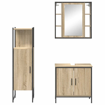 Badrumsmöbelset med hylla med dörr 3 pcs Brun Konstruerat trä