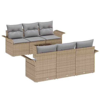 Trädgårdsoffset med kudde 7 pcs Beige konstrotting
