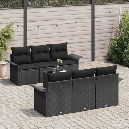 Trädgårdsoffset med kudde 7 pcs Svart konstrotting