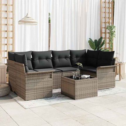 Trädgårdsoffset 7 pcs Grå Poly rattan