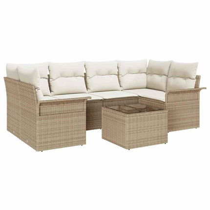 Trädgårdsoffset 7 pcs Beige Poly rattan
