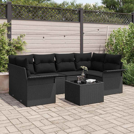 Trädgårdsoffset 7 pcs Svart Poly rattan