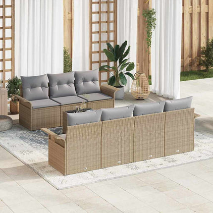 Trädgårdsoffset med kudde 8 pcs Beige konstrotting