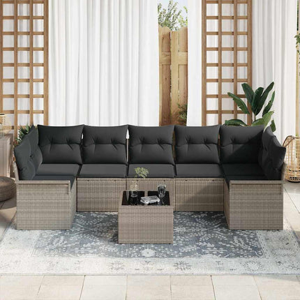 Trädgårdsoffset med kudde 8 pcs Ljusgrå konstrotting