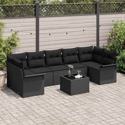 Trädgårdsoffset med kudde 8 pcs Svart konstrotting