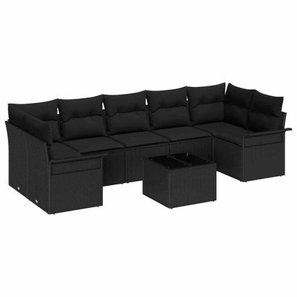 Trädgårdsoffset med kudde 8 pcs Svart konstrotting