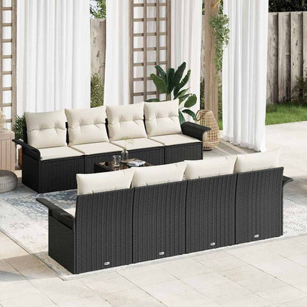 Trädgårdsoffset 9 pcs Svart Poly rattan
