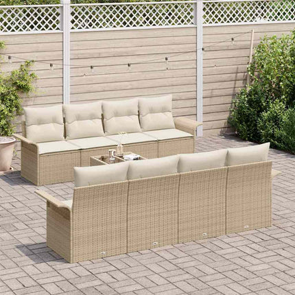 Trädgårdsoffset 9 pcs Beige Poly rattan