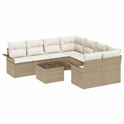 Trädgårdsoffset 9 pcs Beige Poly rattan