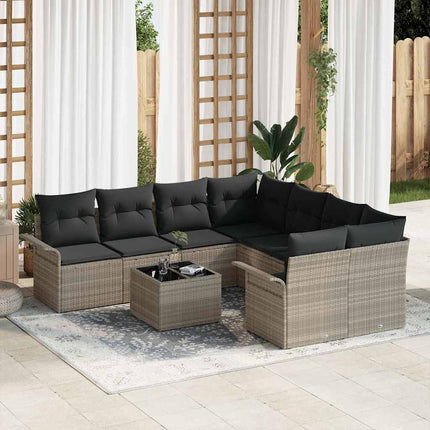 Trädgårdsoffset 9 pcs Ljusgrå Poly rattan