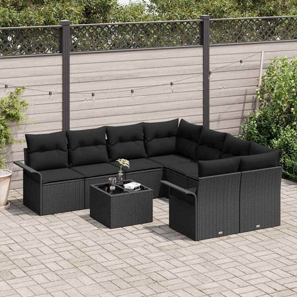 Trädgårdsoffset 9 pcs Svart Poly rattan