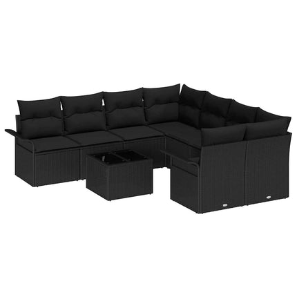 Trädgårdsoffset 9 pcs Svart Poly rattan