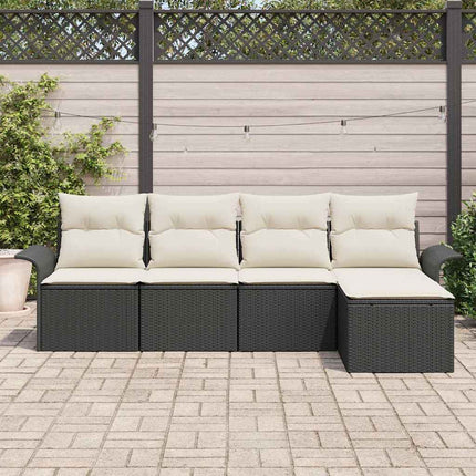 Utomhussoffa med kudde 5 pcs Svart konstrotting
