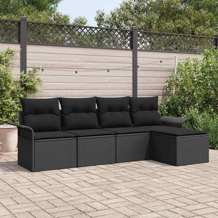 Utomhussoffa med kudde 5 pcs Svart konstrotting