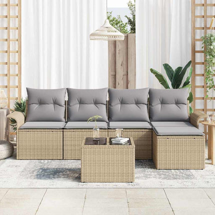 Utomhussoffa med kudde 6 pcs Beige konstrotting
