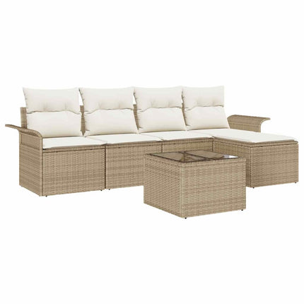 Utomhussoffa med kudde 6 pcs Beige konstrotting