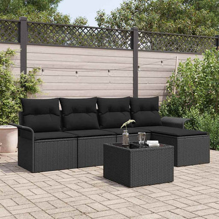 Utomhussoffa med kudde 6 pcs Svart konstrotting