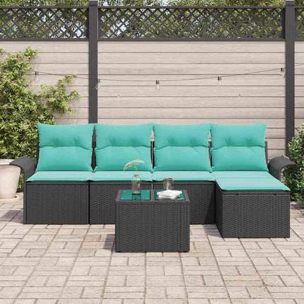 Trädgårdsoffset med kudde 6 pcs Svart konstrotting