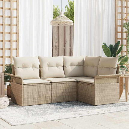 Trädgårdsoffset med kudde 4 pcs Beige konstrotting