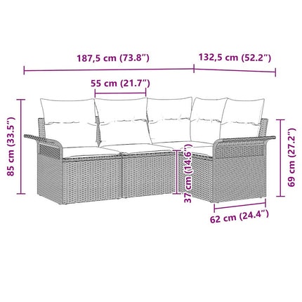 Trädgårdsoffset med kudde 4 pcs Ljusgrå konstrotting