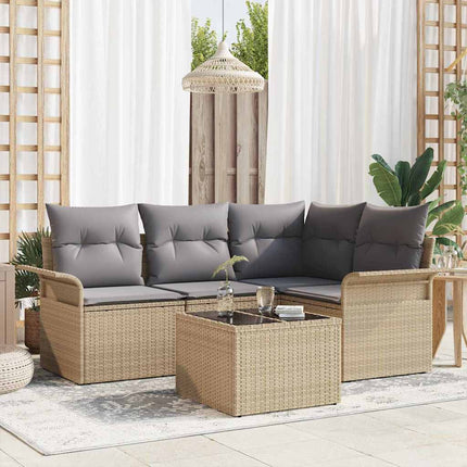 Trädgårdsoffset med kudde 5 pcs Beige konstrotting