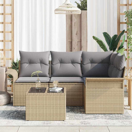 Trädgårdsoffset med kudde 5 pcs Beige konstrotting