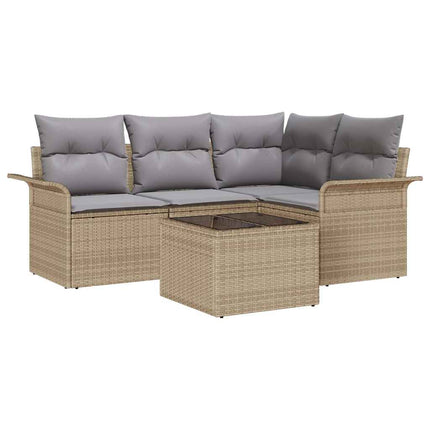 Trädgårdsoffset med kudde 5 pcs Beige konstrotting