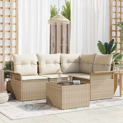 Trädgårdsoffset med kudde 5 pcs Beige konstrotting