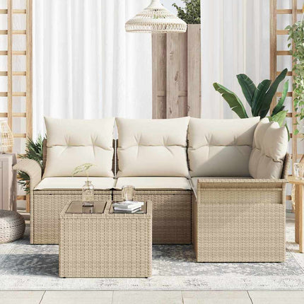 Trädgårdsoffset med kudde 5 pcs Beige konstrotting