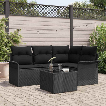 Trädgårdsoffset med kudde 5 pcs Svart konstrotting