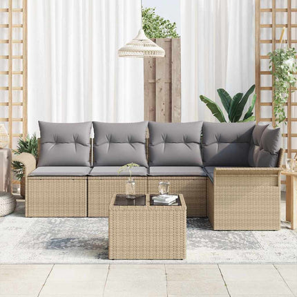 Trädgårdsoffset med kudde 6 pcs Beige konstrotting