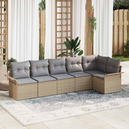 Trädgårdsoffset med kudde 6 pcs Beige konstrotting