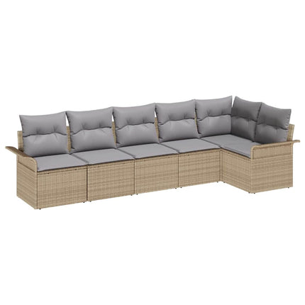 Trädgårdsoffset med kudde 6 pcs Beige konstrotting