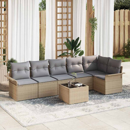 Trädgårdsoffset med kudde 7 pcs Beige konstrotting