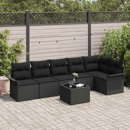 Trädgårdsoffset med kudde 7 pcs Svart konstrotting