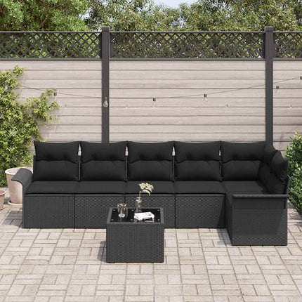 Trädgårdsoffset med kudde 7 pcs Svart konstrotting