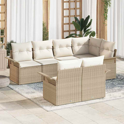 Trädgårdsoffset med kudde 7 pcs Beige konstrotting