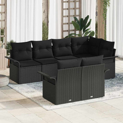 Trädgårdsoffset med kudde 7 pcs Svart konstrotting