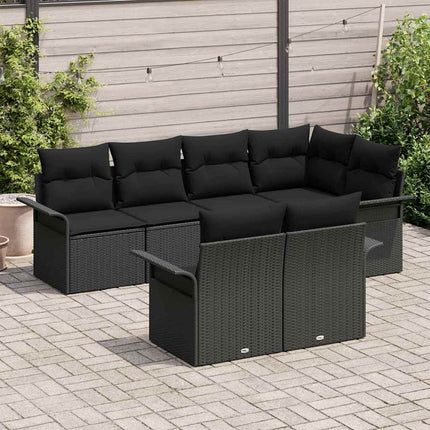 Trädgårdsoffset med kudde 7 pcs Svart konstrotting