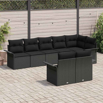 Trädgårdsoffset med kudde 8 pcs Svart konstrotting