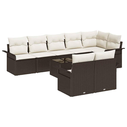 Trädgårdsoffset med kudde 9 pcs Brun Poly rattan